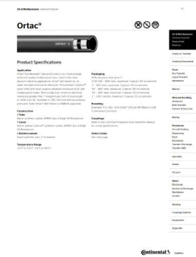 Continental ContiTech Ortac® Hose Series Product Catalog Thumbnail