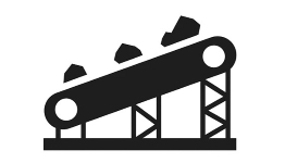 flexible carcass and fabric construction icon diagram of an industrial conveyor belt moving heavy-duty meterial load rocks
