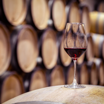 red wine and barrels